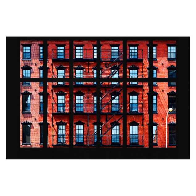Kunstdruck Philippe Hugonnard Fensterblick rote Amerikanische Fassade