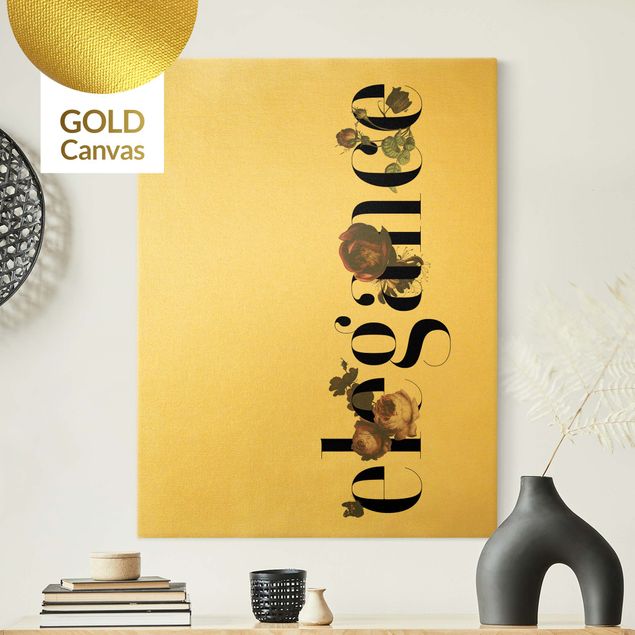 Leinwandbild Gold - Elegance - Blumen - Hochformat 3:4