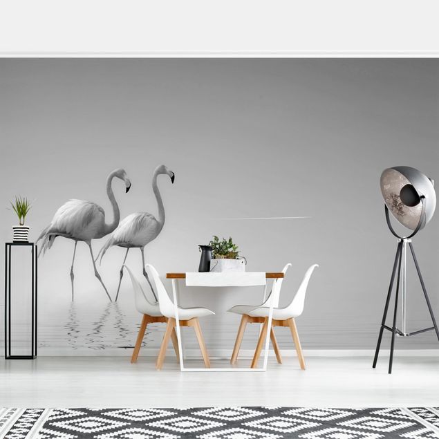 Tapeten modern Flamingo Love Schwarz-Weiß