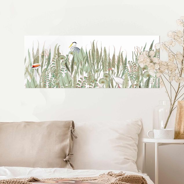 Wandbilder Tiere Flamingo und Storch mit Pflanzen