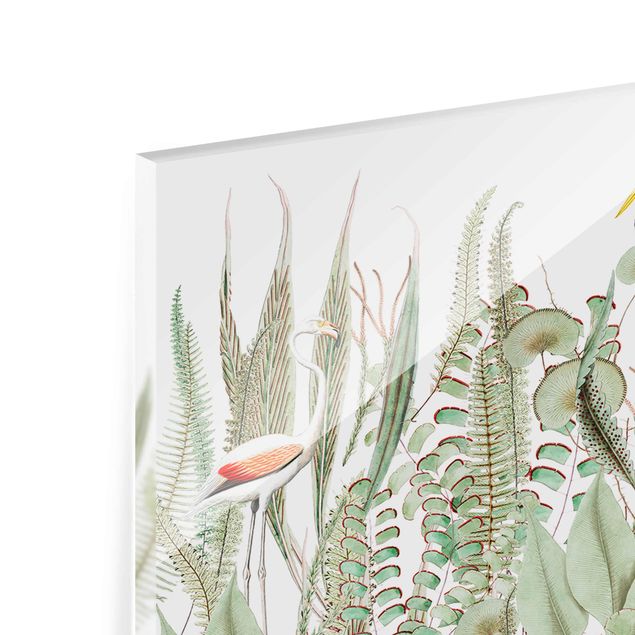 Glasbilder Flamingo und Storch mit Pflanzen