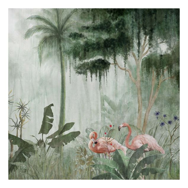 Wandbilder Natur Flamingos im Dschungel