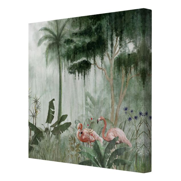 Kunstdrucke auf Leinwand Flamingos im Dschungel