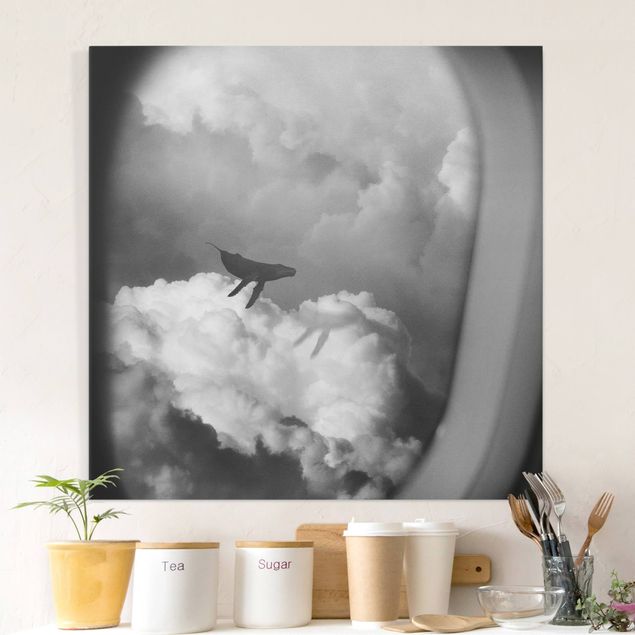 Leinwand Bilder XXL Fliegender Wal in den Wolken