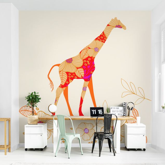 Fototapete Tiere Floral Giraffe