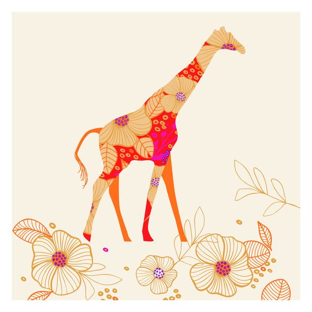 Wandtapete Design Floral Giraffe