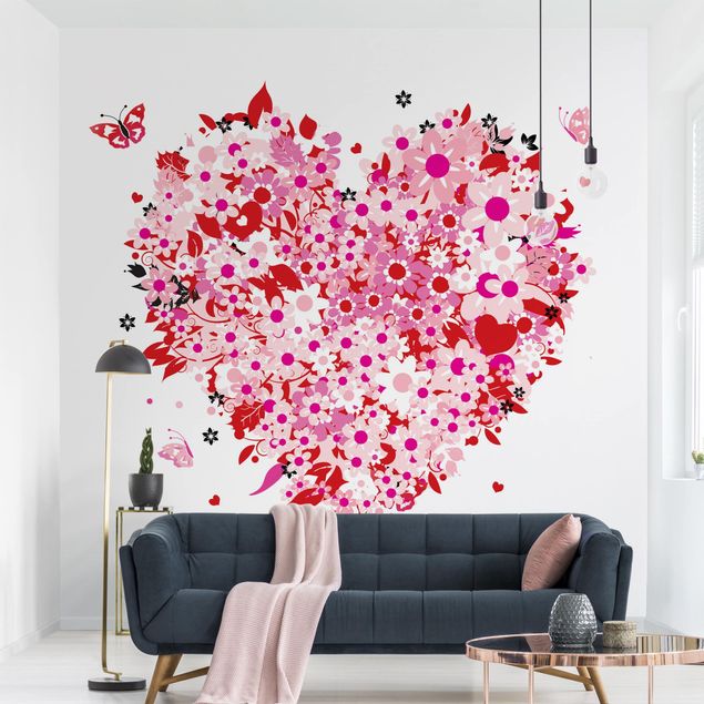 Romantische Schlafzimmer Tapete Floral Retro Heart