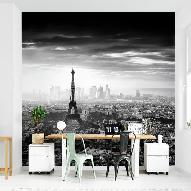 Skyline Tapete Der Eiffelturm von Oben Schwarz-weiß