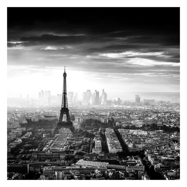 Fototapete weiß Der Eiffelturm von Oben Schwarz-weiß
