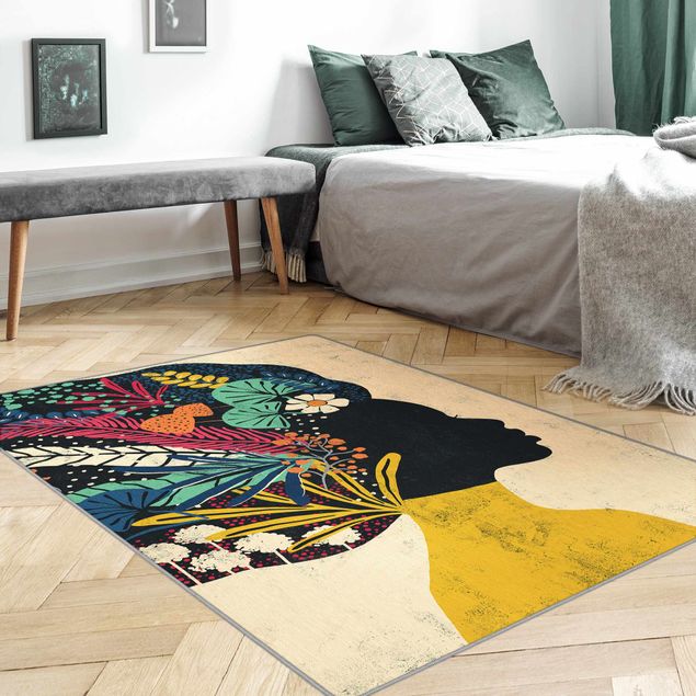 Teppich bunt Frau mit Blumenafro