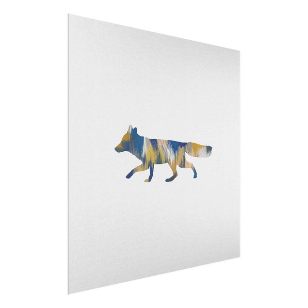 Schöne Wandbilder Fuchs in Blau und Gelb