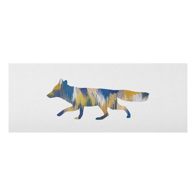 Glas Wandbilder Fuchs in Blau und Gelb