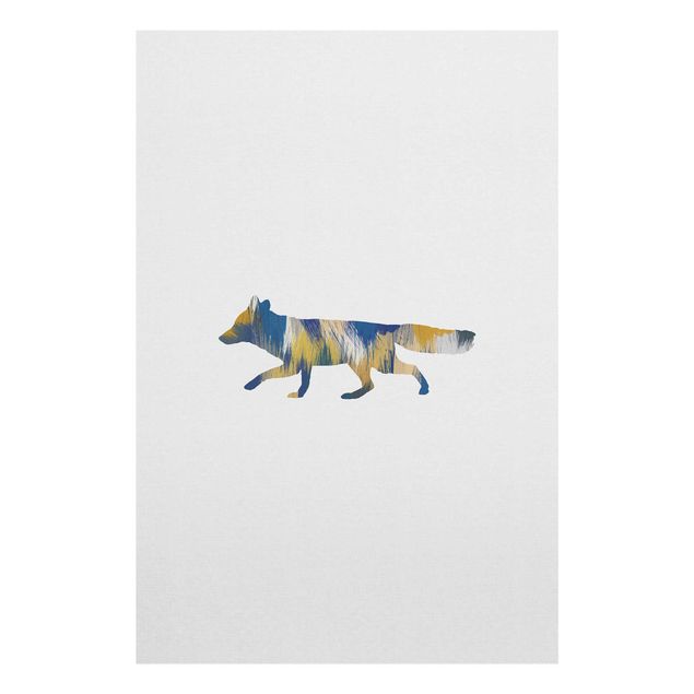Glasbild - Fuchs in Blau und Gelb - Hochformat
