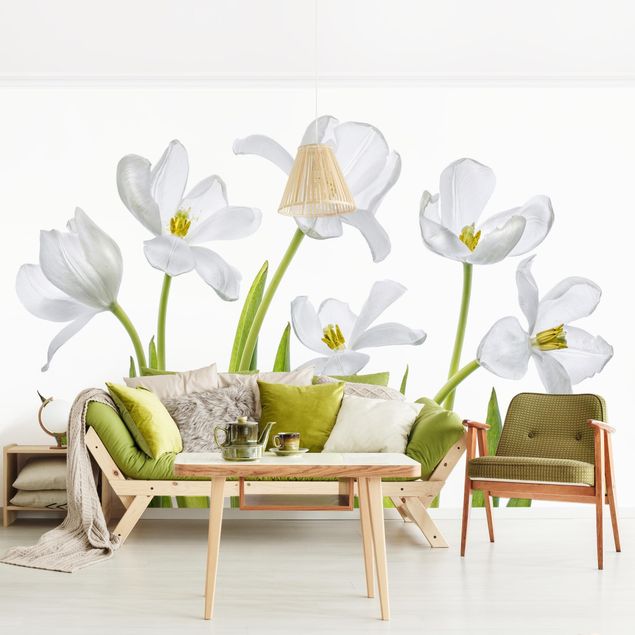 Fototapete Blumen Fünf Weiße Tulpen