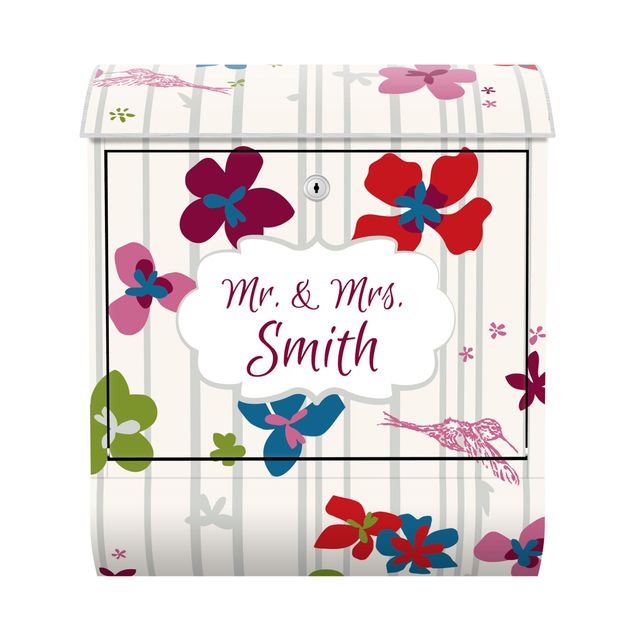 Briefkasten mit Zeitungsfach - Wunschtext Floral Pattern - Blumen Bunt