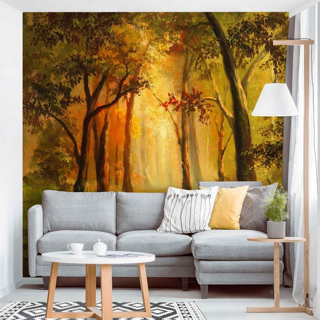 Fototapete Wald Gemälde einer Waldlichtung