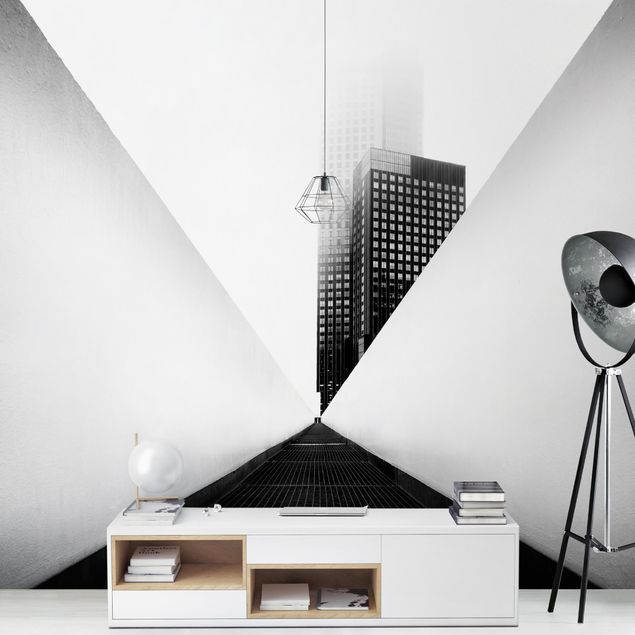 Skyline Tapete Geometrische Architekturstudie Schwarz-Weiß