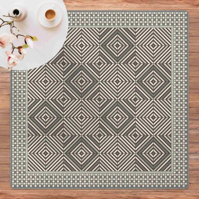 Moderne Teppiche Geometrische Fliesen Strudel Grau mit Mosaikrahmen