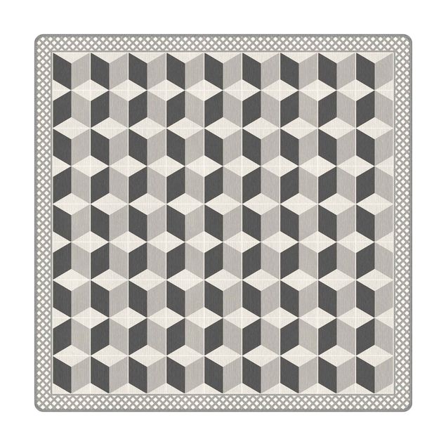 Große Teppiche Geometrische Fliesen Stufenillusion in Grau mit Bordüre