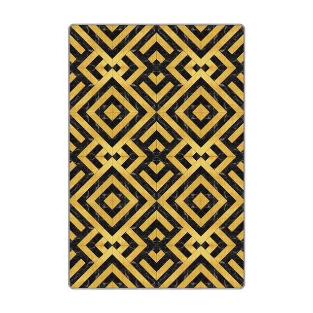 Goldener Teppich Geometrischer Fliesenmix Art Deco Gold Schwarzer Marmor