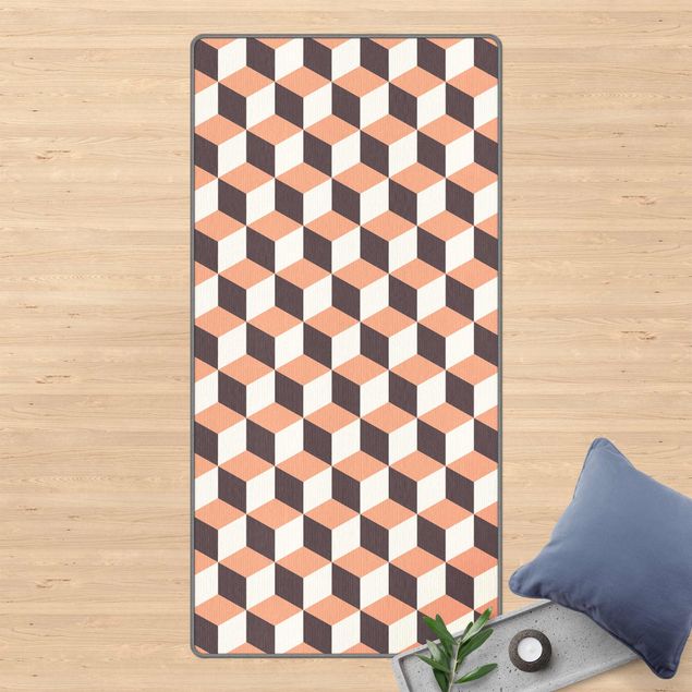 Moderner Teppich Geometrischer Fliesenmix Würfel Orange