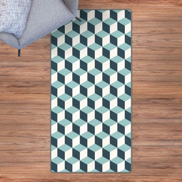 Moderne Teppiche Geometrischer Fliesenmix Würfel Türkis