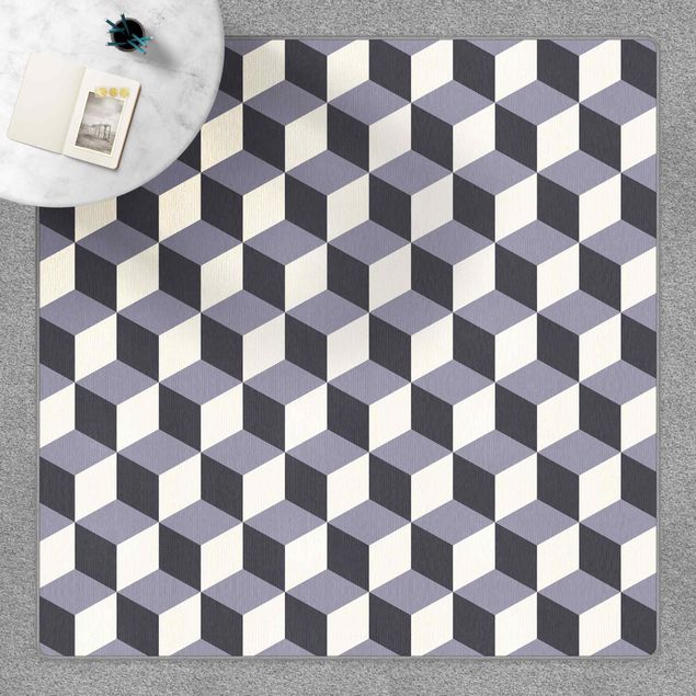 Teppich modern Geometrischer Fliesenmix Würfel Violett