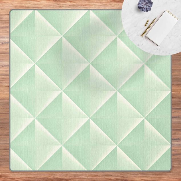 Grün Teppich Geometrisches 3D Rauten Muster in Mint