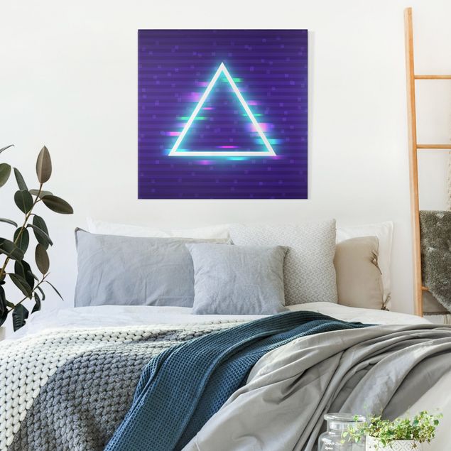 Moderne Leinwandbilder Wohnzimmer Geometrisches Dreieck in Neonfarben