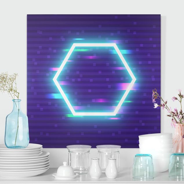 Leinwandbilder XXL Geometrisches Hexagon in Neonfarben