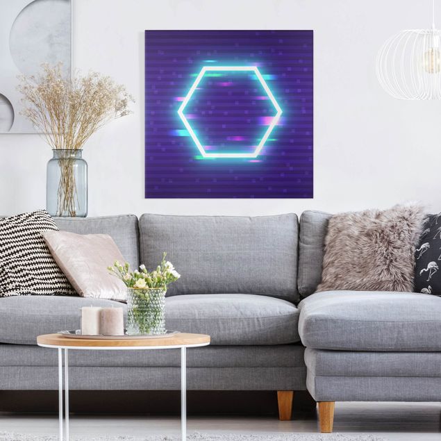 Leinwandbilder Wohnzimmer modern Geometrisches Hexagon in Neonfarben