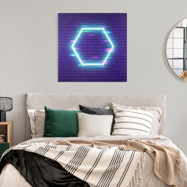 Schöne Wandbilder Geometrisches Hexagon in Neonfarben