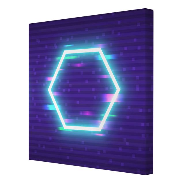 Leinwandbild - Geometrisches Hexagon in Neonfarben - Quadrat - 1:1