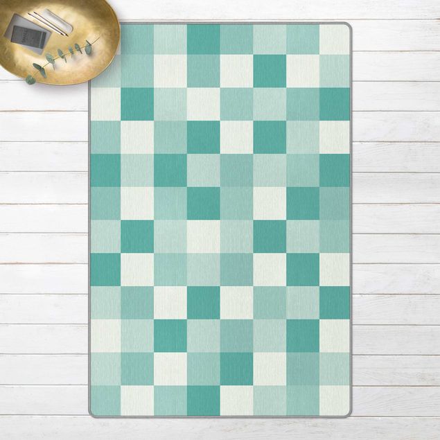 Moderne Teppiche Geometrisches Muster Buntes Schachbrett Blau