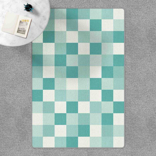 Teppich Schachbrett Geometrisches Muster Buntes Schachbrett Blau