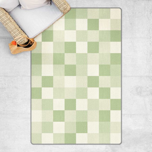 Moderne Teppiche Geometrisches Muster Buntes Schachbrett Grün
