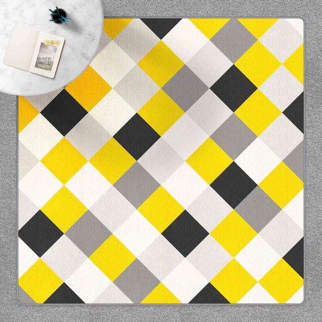 Teppich Schachbrettmuster Geometrisches Muster gedrehtes Schachbrett Gelb