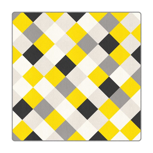 Waschbare Teppiche Geometrisches Muster gedrehtes Schachbrett Gelb