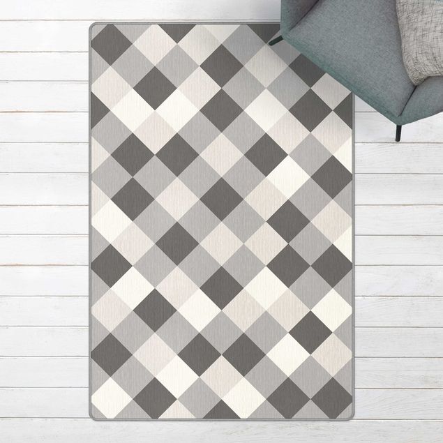 Teppich modern Geometrisches Muster gedrehtes Schachbrett Grau