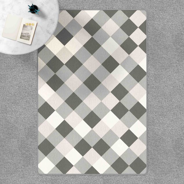 Teppich Schachbrettmuster Geometrisches Muster gedrehtes Schachbrett Grau