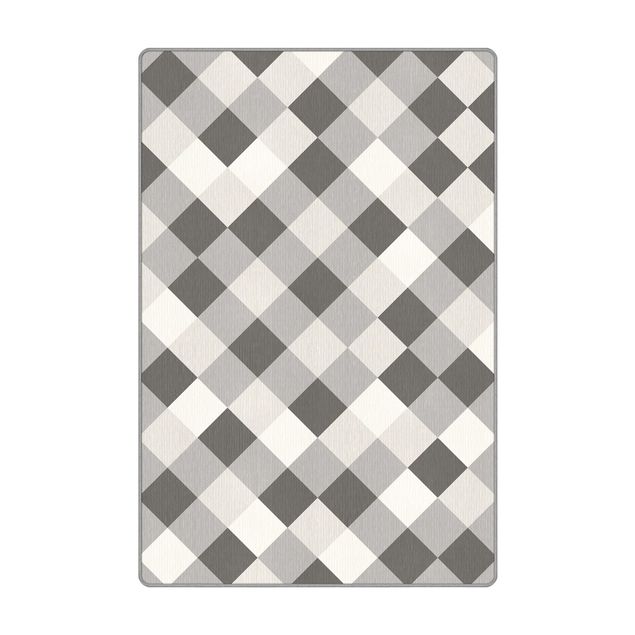 Waschbare Teppiche Geometrisches Muster gedrehtes Schachbrett Grau