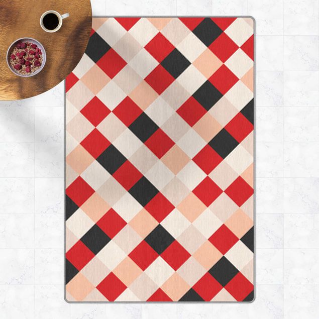 Moderne Teppiche Geometrisches Muster gedrehtes Schachbrett Rot