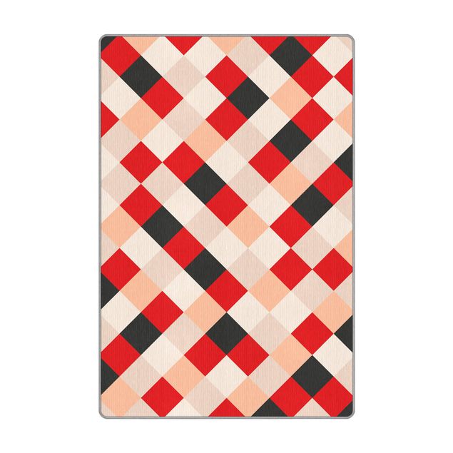 Webteppich Geometrisches Muster gedrehtes Schachbrett Rot