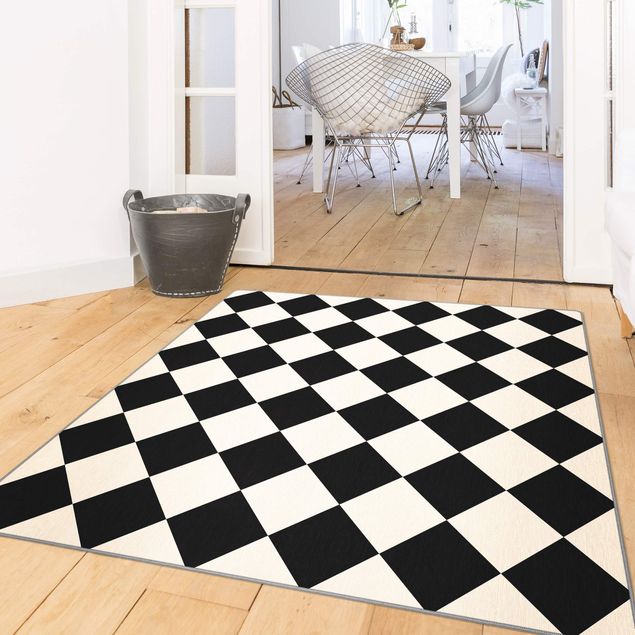 Teppiche Geometrisches Muster gedrehtes Schachbrett Schwarz Beige