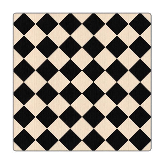 Gewebeteppich Geometrisches Muster gedrehtes Schachbrett Schwarz Beige