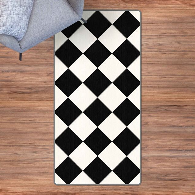 Teppiche Schachbrettmuster Geometrisches Muster gedrehtes Schachbrett Schwarz Weiß
