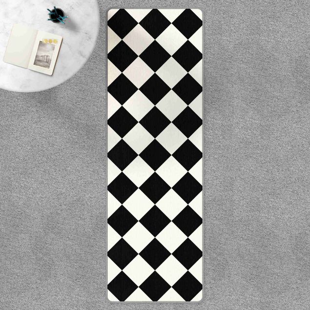 Teppiche Schachbrettmuster Geometrisches Muster gedrehtes Schachbrett Schwarz Weiß