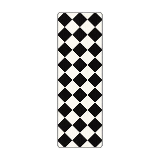 Gewebeteppich Geometrisches Muster gedrehtes Schachbrett Schwarz Weiß