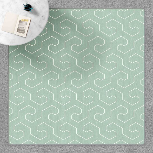 Teppich grün Geometrisches Muster gespiegelte horizontale Wellen