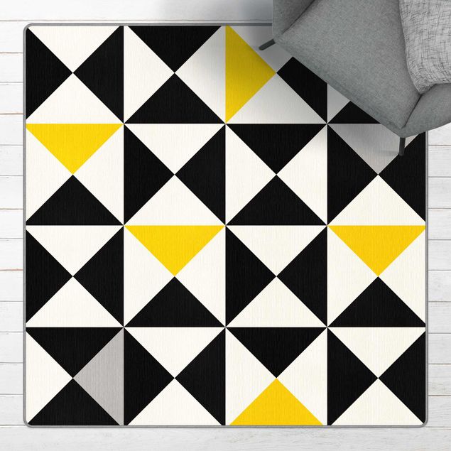 Moderner Teppich Geometrisches Muster große Dreiecke Farbakzent Gelb